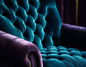 Sillón restaurado de terciopelo con dos tonalidades. Morado y Azul oscuro.